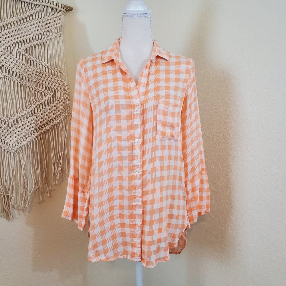 Bella Dahl Orange Gingham button down! Size Medium.